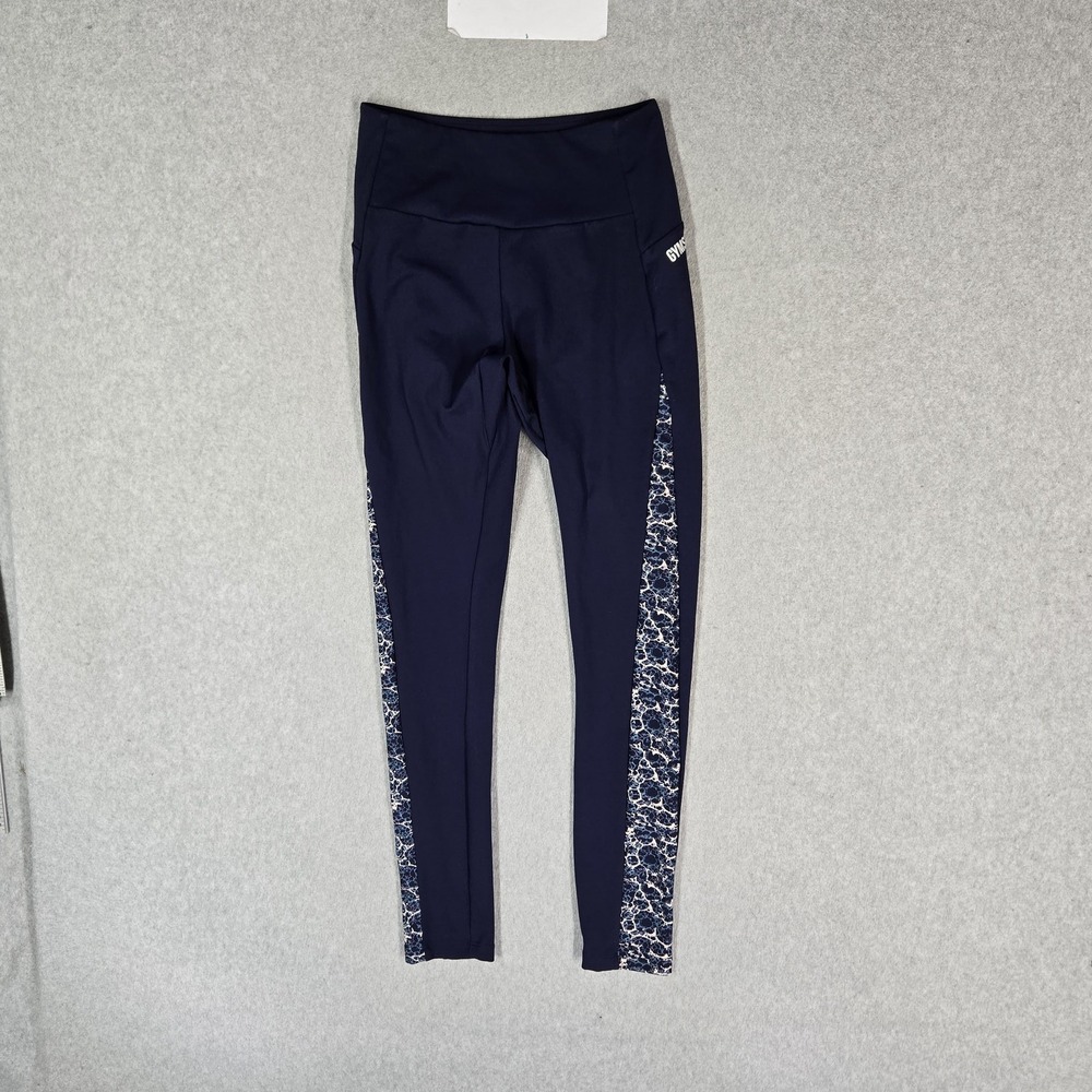 Gymshark Women Activewear Pants S Navy Geometric Legging Running Logo